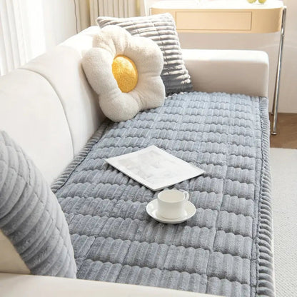 Textured Sofa Slipcover with Pleated Edges