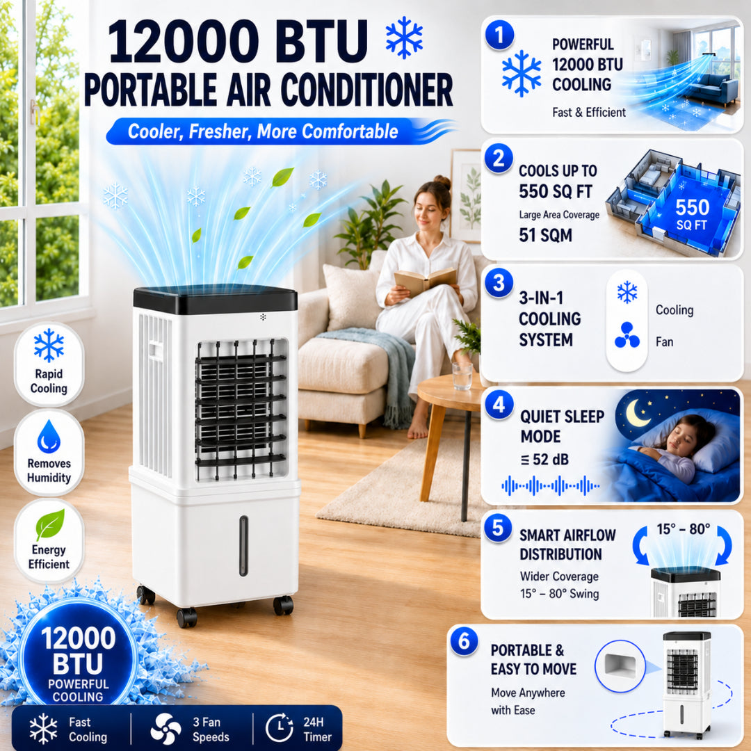 12000 BTU Portable Air Conditioner with Cooling & Fan Function