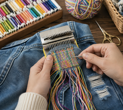 Portable Darning Loom Kit with Weaving Tools for Patchwork and Mending