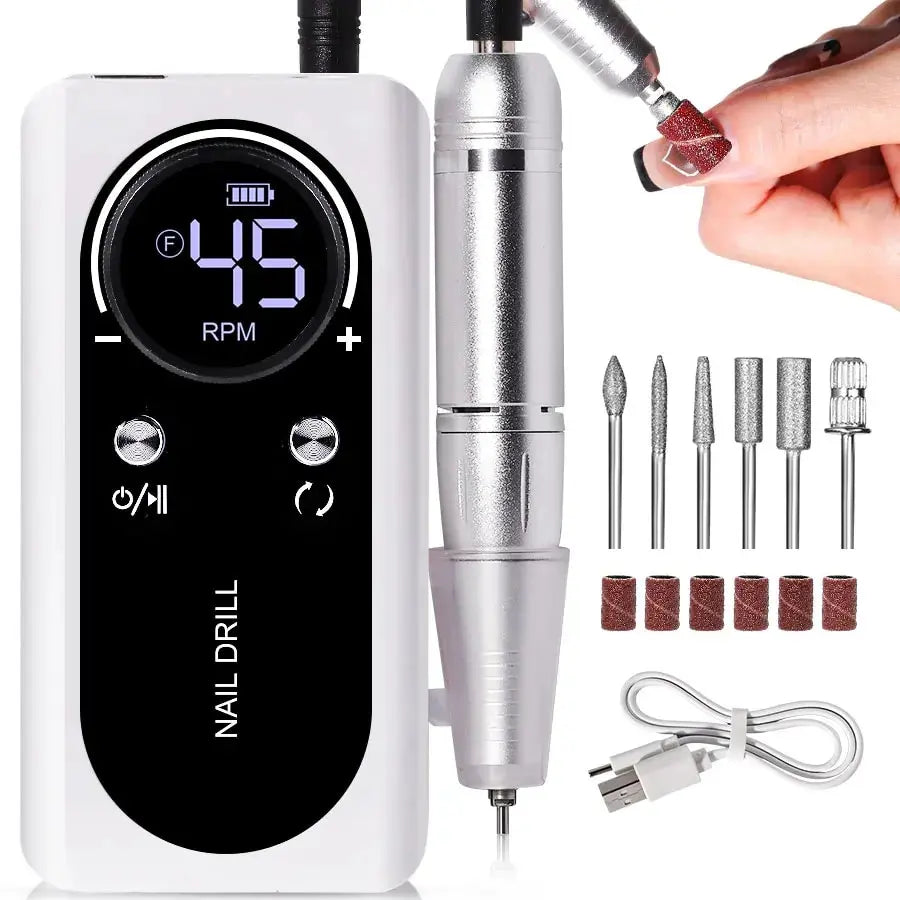 Electric Nail Grinder with 45000RPM Motor – Quiet Design for Easy Manicure