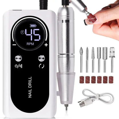 Electric Nail Grinder with 45000RPM Motor – Quiet Design for Easy Manicure