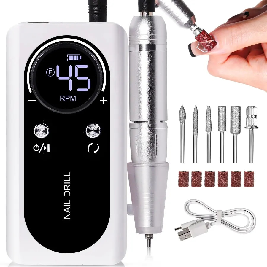 Electric Nail Grinder with 45000RPM Motor – Quiet Design for Easy Manicure