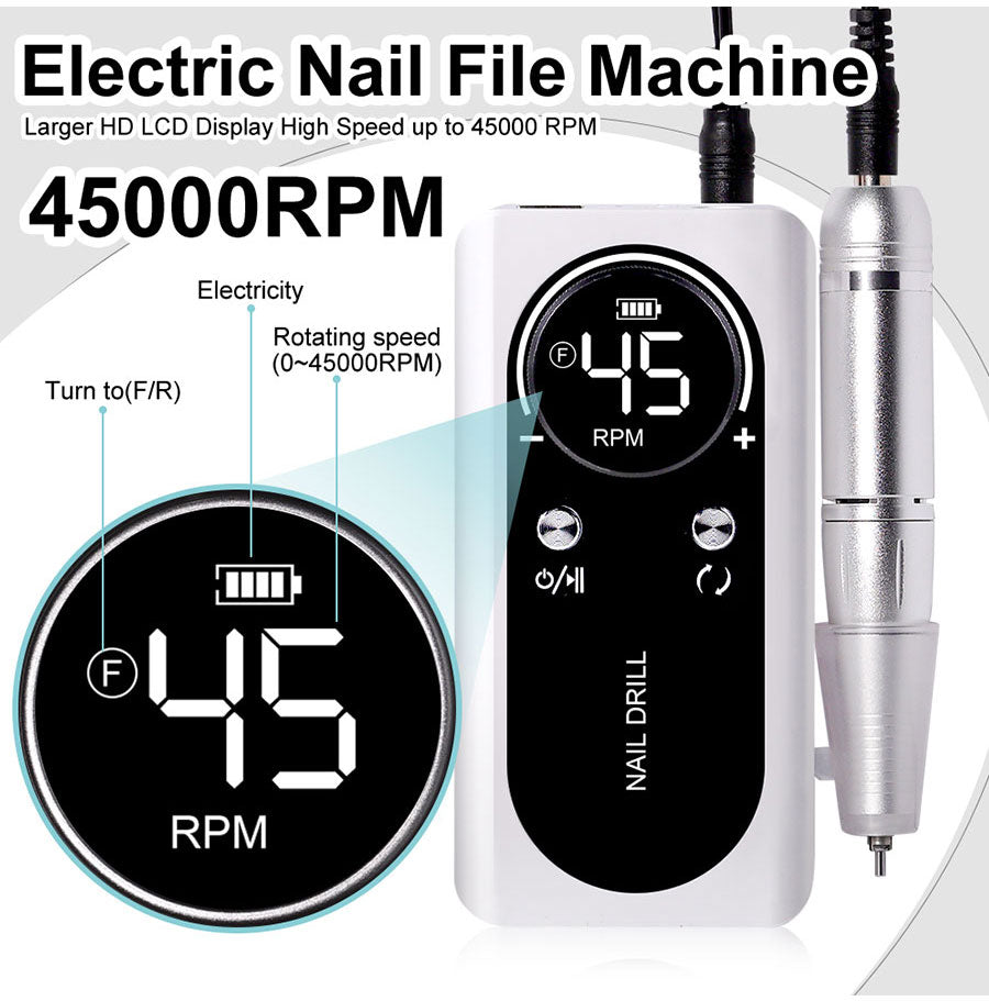 Electric Nail Grinder with 45000RPM Motor – Quiet Design for Easy Manicure