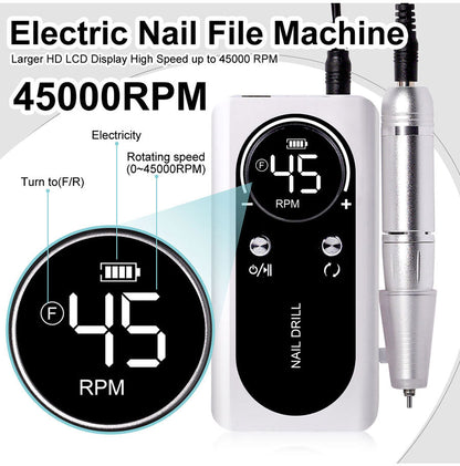 Electric Nail Grinder with 45000RPM Motor – Quiet Design for Easy Manicure
