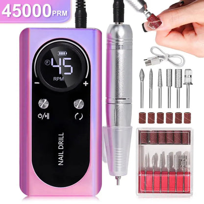 Electric Nail Grinder with 45000RPM Motor – Quiet Design for Easy Manicure