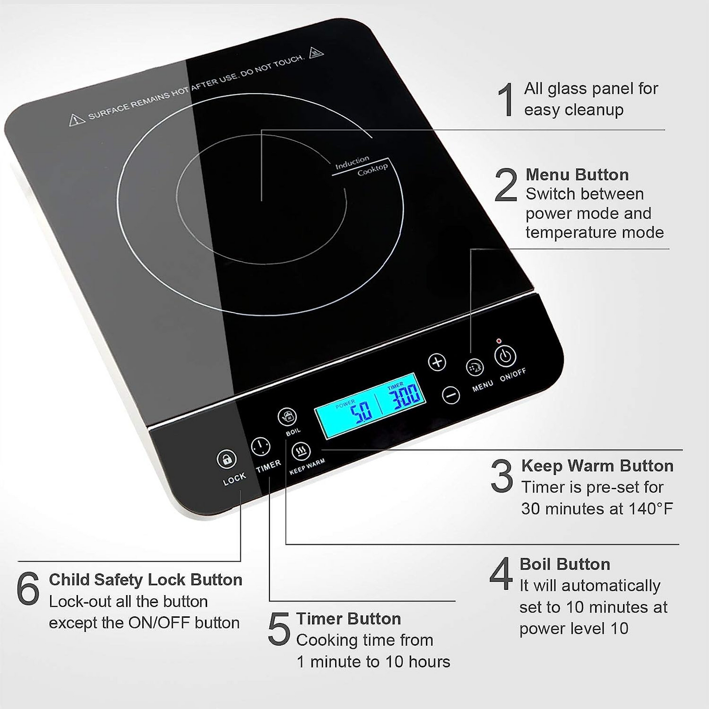 Compact Induction Cooktop for Versatile Cooking with Precise Temperature Control