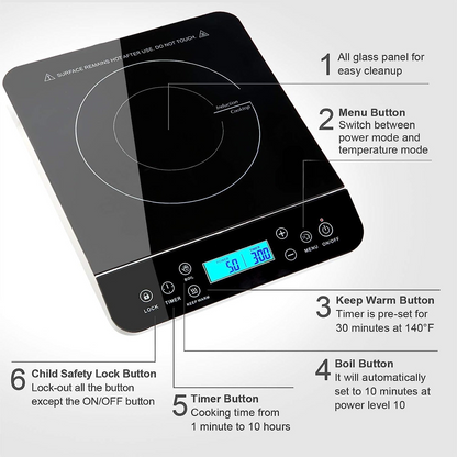Compact Induction Cooktop for Versatile Cooking with Precise Temperature Control