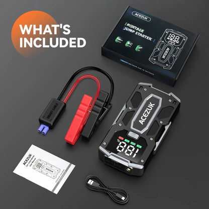 3000A Peak Current Portable Power Bank and Jump Starter with LED Screen