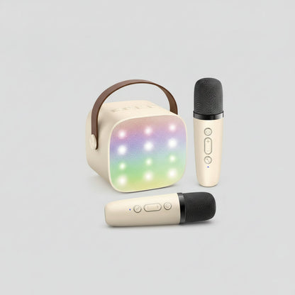 Bluetooth Karaoke System with Wireless Mics & LED Lights for Singing