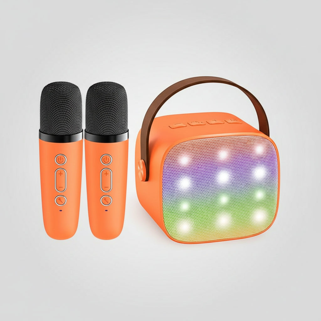 Bluetooth Karaoke System with Wireless Mics & LED Lights for Singing