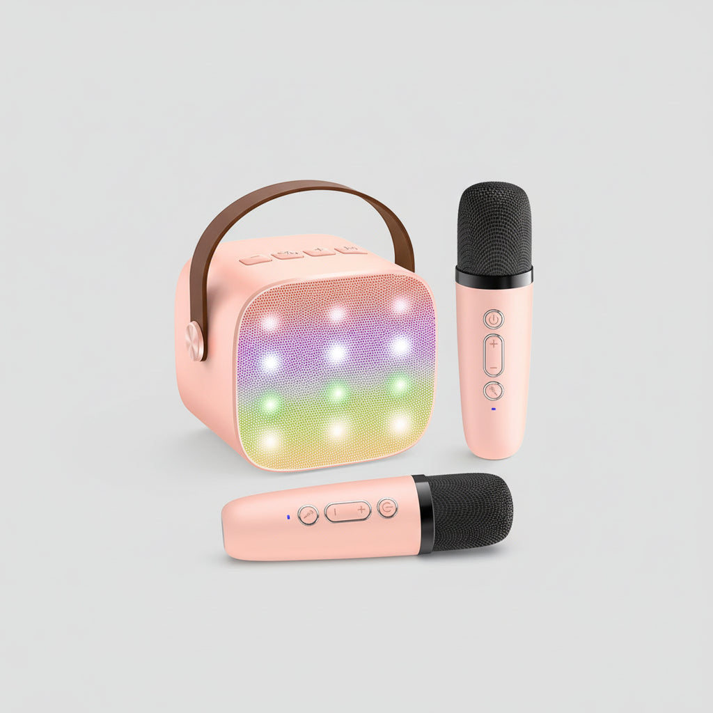 Bluetooth Karaoke System with Wireless Mics & LED Lights for Singing