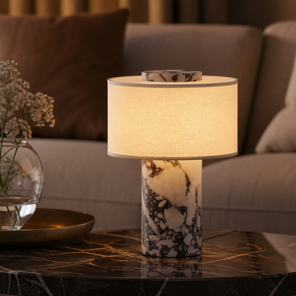 Table Lamp with Marble Base and Linen Shade