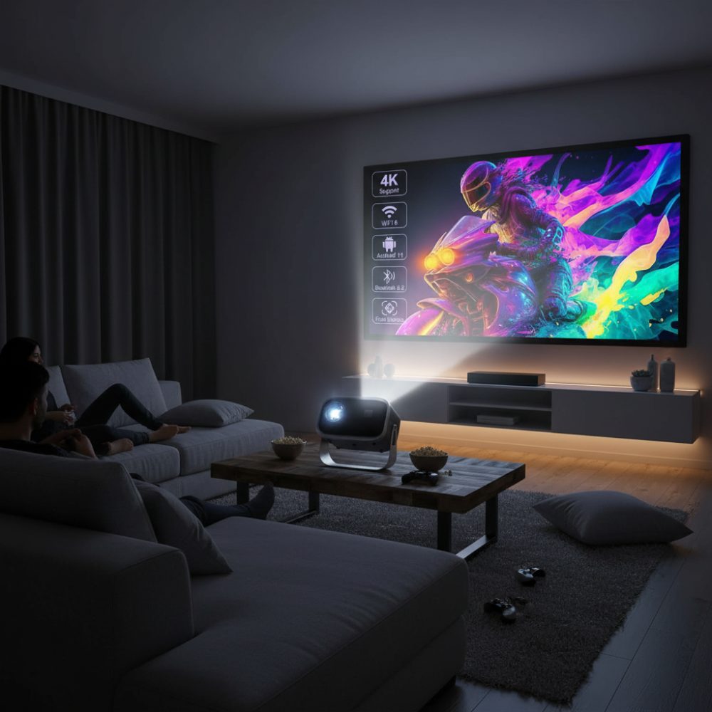 Compact 4K Wireless Projector with Bluetooth and WiFi for Home Use