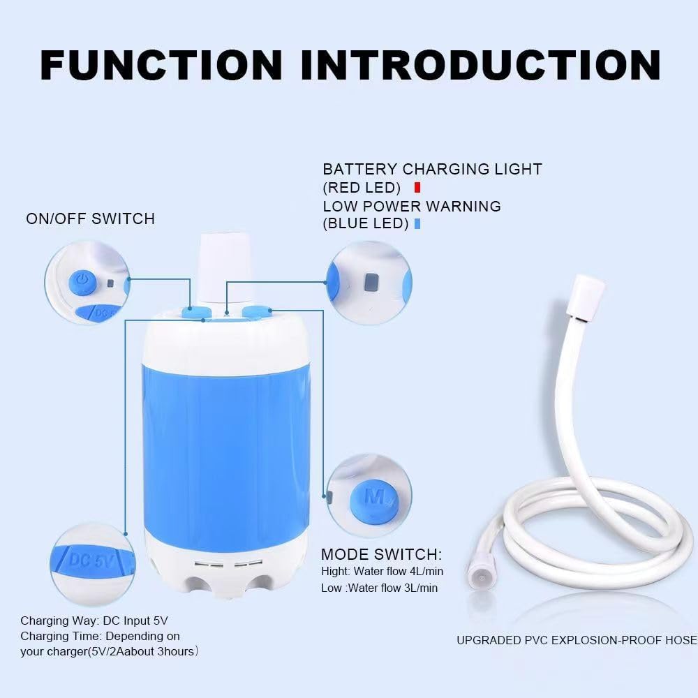 Rechargeable Battery Outdoor Shower – Adjustable Spray for Camping, Beach, Gardening