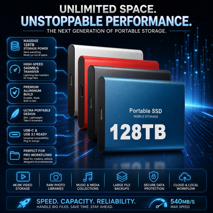 External Hard Drive with 128TB Capacity | Portable High-Speed SSD