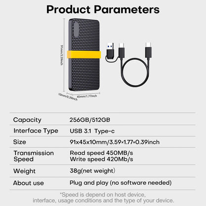 External Portable Hard Drive with USB 3.1 and Type C – Compact SSD Storage