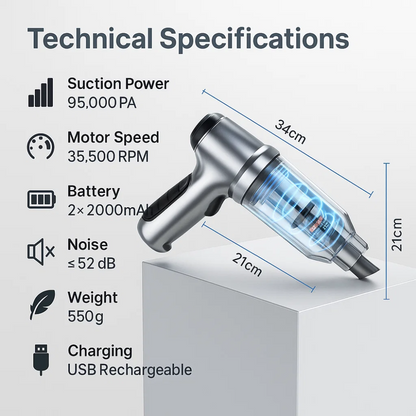 Cordless Car Vacuum with 95,000PA Suction Power | Compact for Easy Cleaning