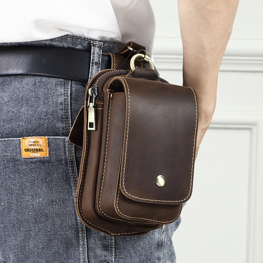 Adjustable Strap Leather Waist Bag for Men | Durable and Stylish Storage