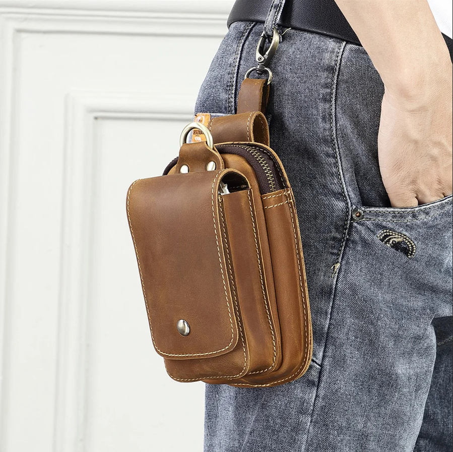 Adjustable Strap Leather Waist Bag for Men | Durable and Stylish Storage