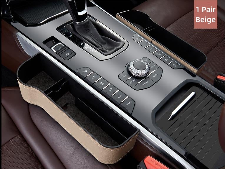 Car Seat Organizer with Cup Holder and Gap Prevention – Leather Storage Solution