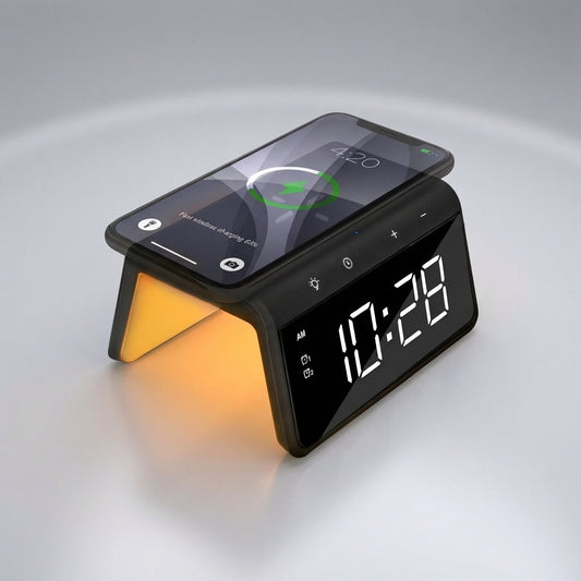Wireless Charging Alarm Clock with Dual Alarms and Night Light