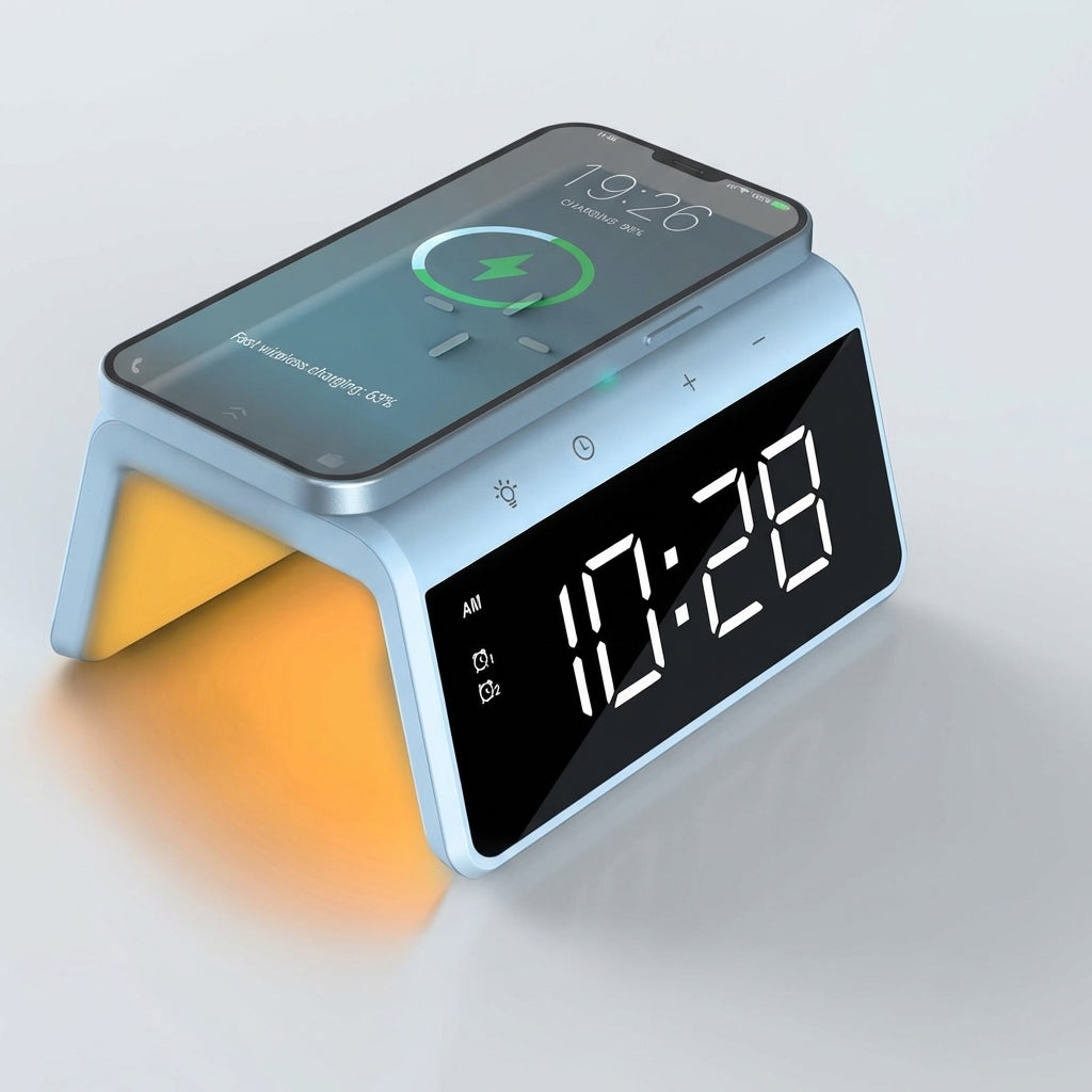 Wireless Charging Alarm Clock with Dual Alarms and Night Light