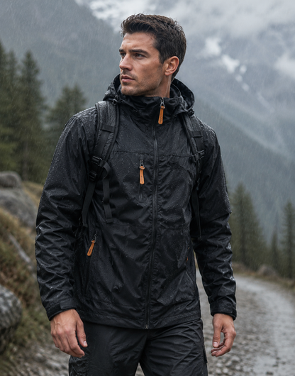 Men's Windbreaker Raincoat with Adjustable Hood, Waterproof and Lined, Sizes M-5XL