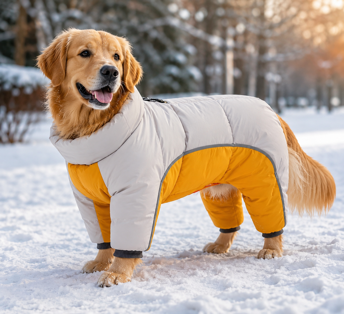 Dog Winter Coat with Back Zipper, Reflective Strip, Leash Ring – Sizes S-4XL, 7 Colors Available
