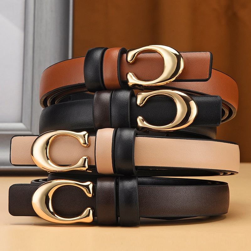 Dual Color Slim Belt with Detachable C-Buckle – Reversible Style