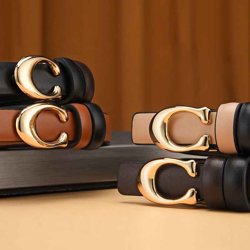 Dual Color Slim Belt with Detachable C-Buckle – Reversible Style