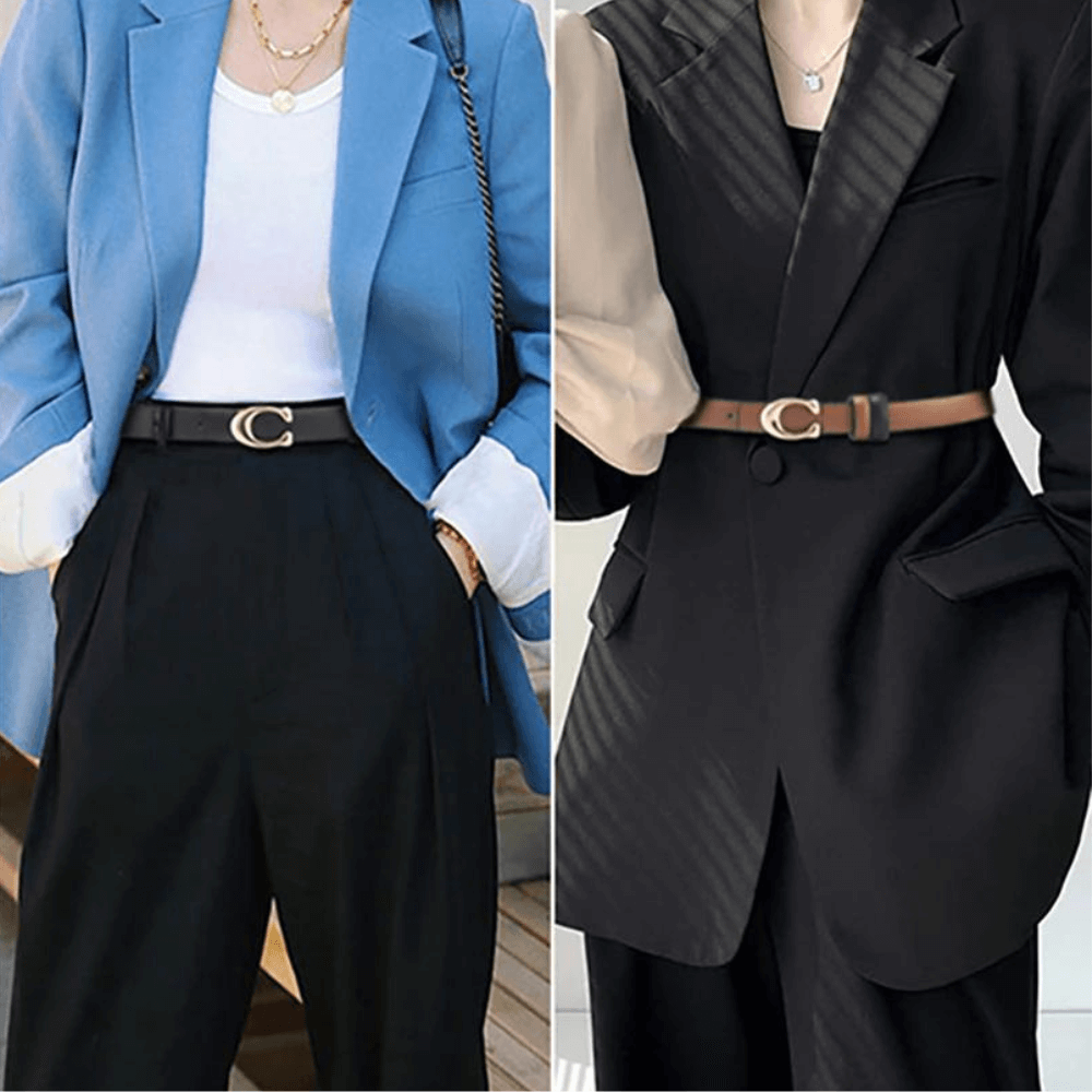 Dual Color Slim Belt with Detachable C-Buckle – Reversible Style