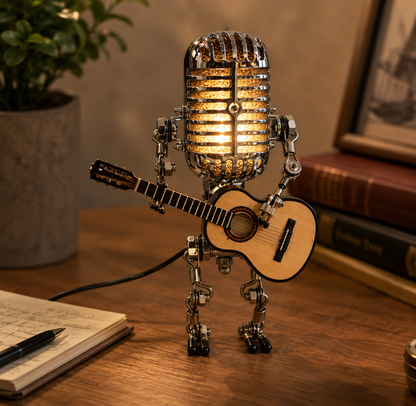 Retro Robot Lamp with Microphone and Guitar - Adjustable Desk Light for Music Room and Studio