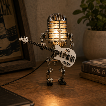 Retro Robot Lamp with Microphone and Guitar - Adjustable Desk Light for Music Room and Studio