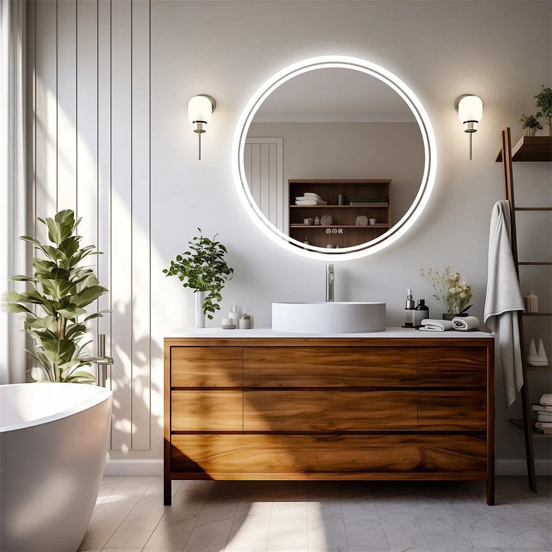 Dimmable Touch Control Round Bathroom Mirror with Anti-Fog Feature