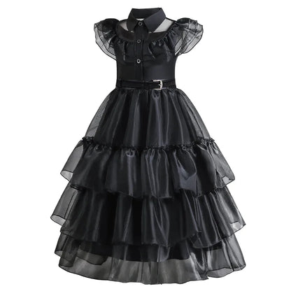 Enchanting Black Layered Princess Dress with Sheer Accents