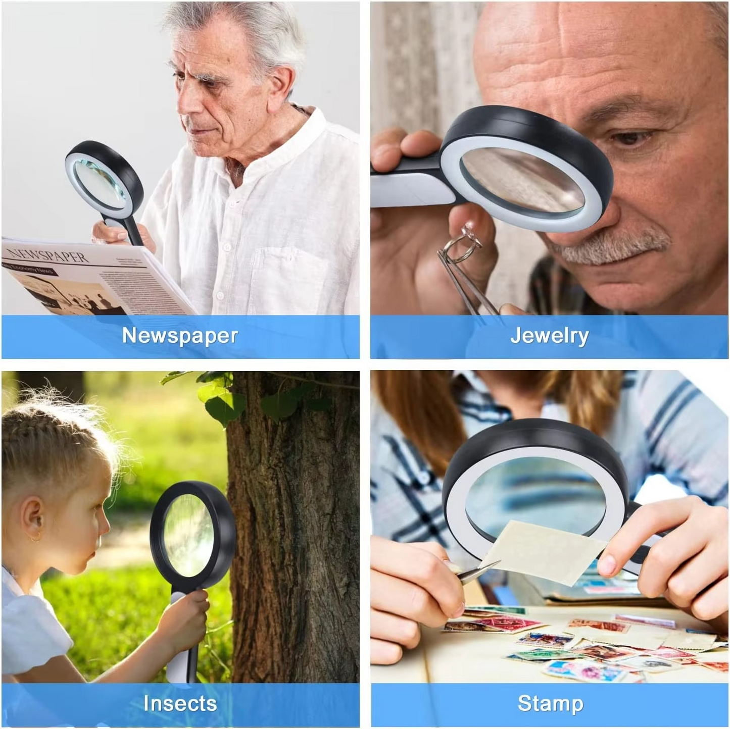 High-Powered 30x Handheld Magnifier with Bright LED Lights