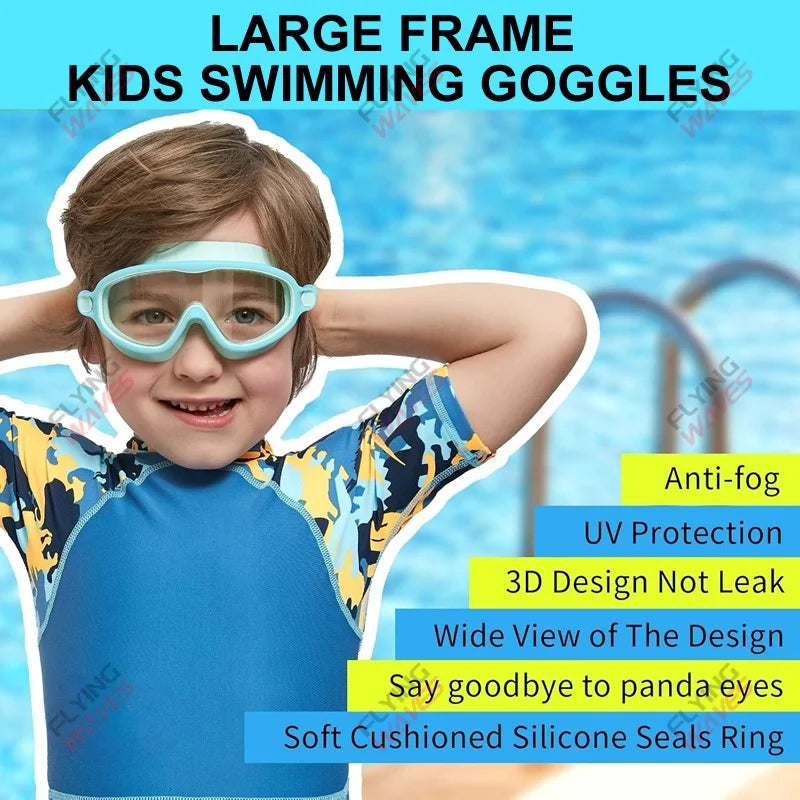 Swimming Goggles for Kids - Anti-Fog, Wide View, UV Protection, Ages 3-15