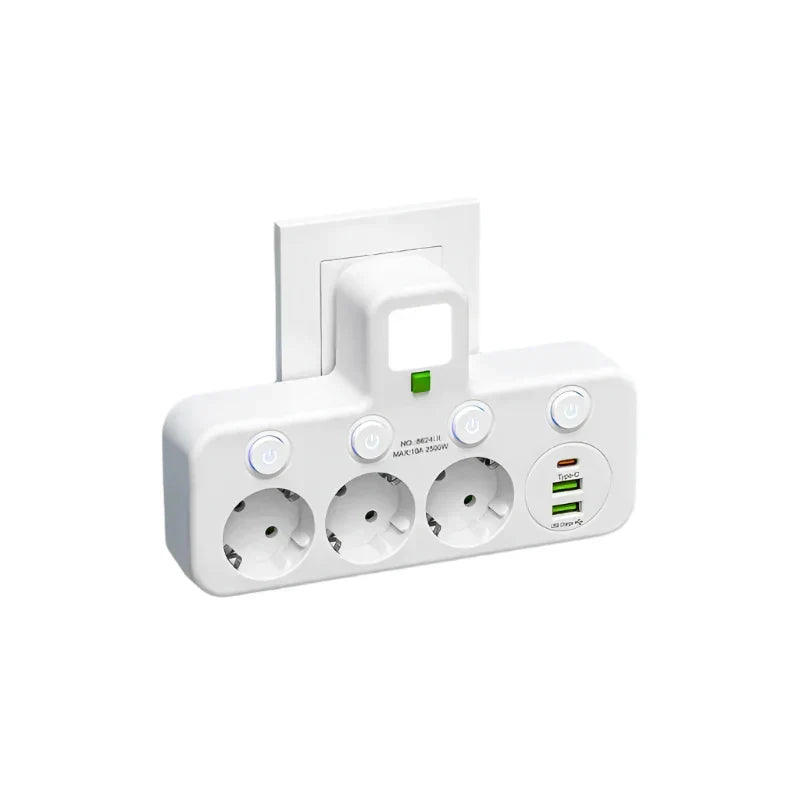 Dual USB Port 3-Way Power Splitter Outlet