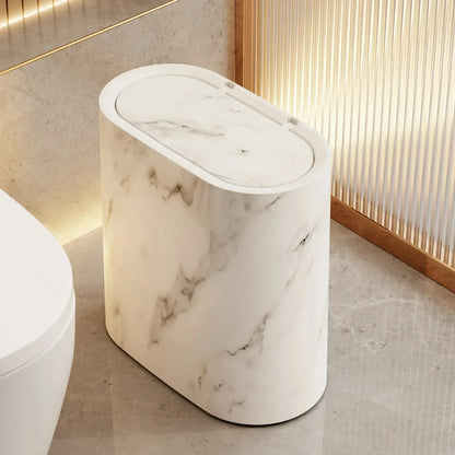Sleek Push-Lid Waste Bin with Marble Design for Compact Spaces