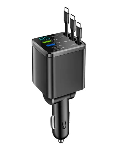 5-in-1 Car Charger Adapter with Retractable Design | 66W USB C Fast Charge & Voltage Display