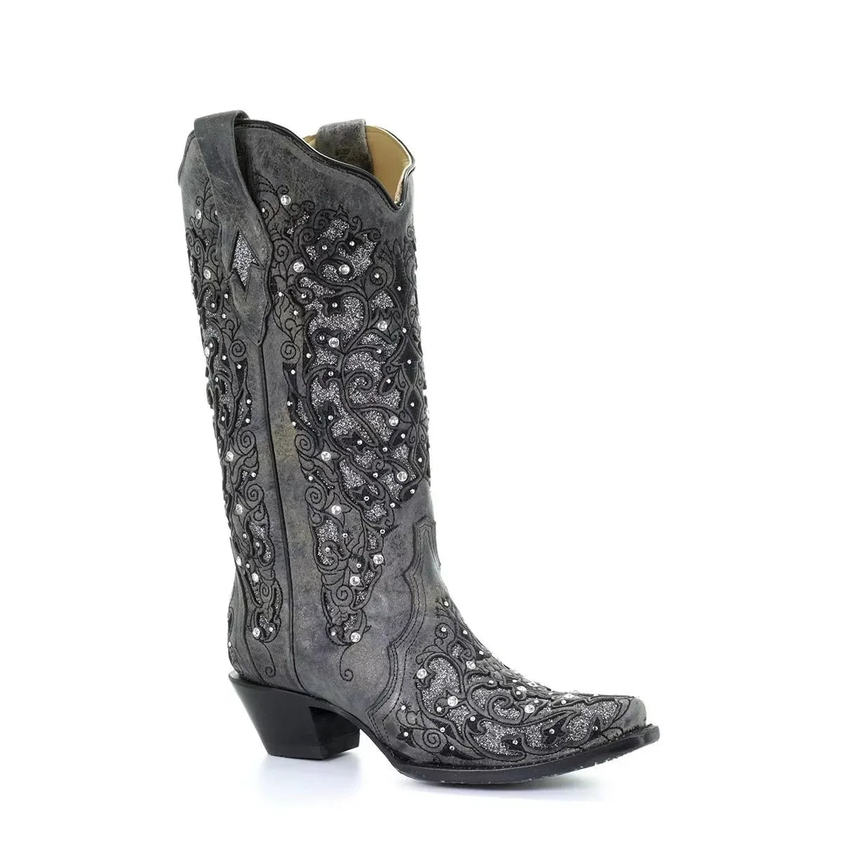 Glimmering Vintage-Inspired Long Boots with Stylish Heel