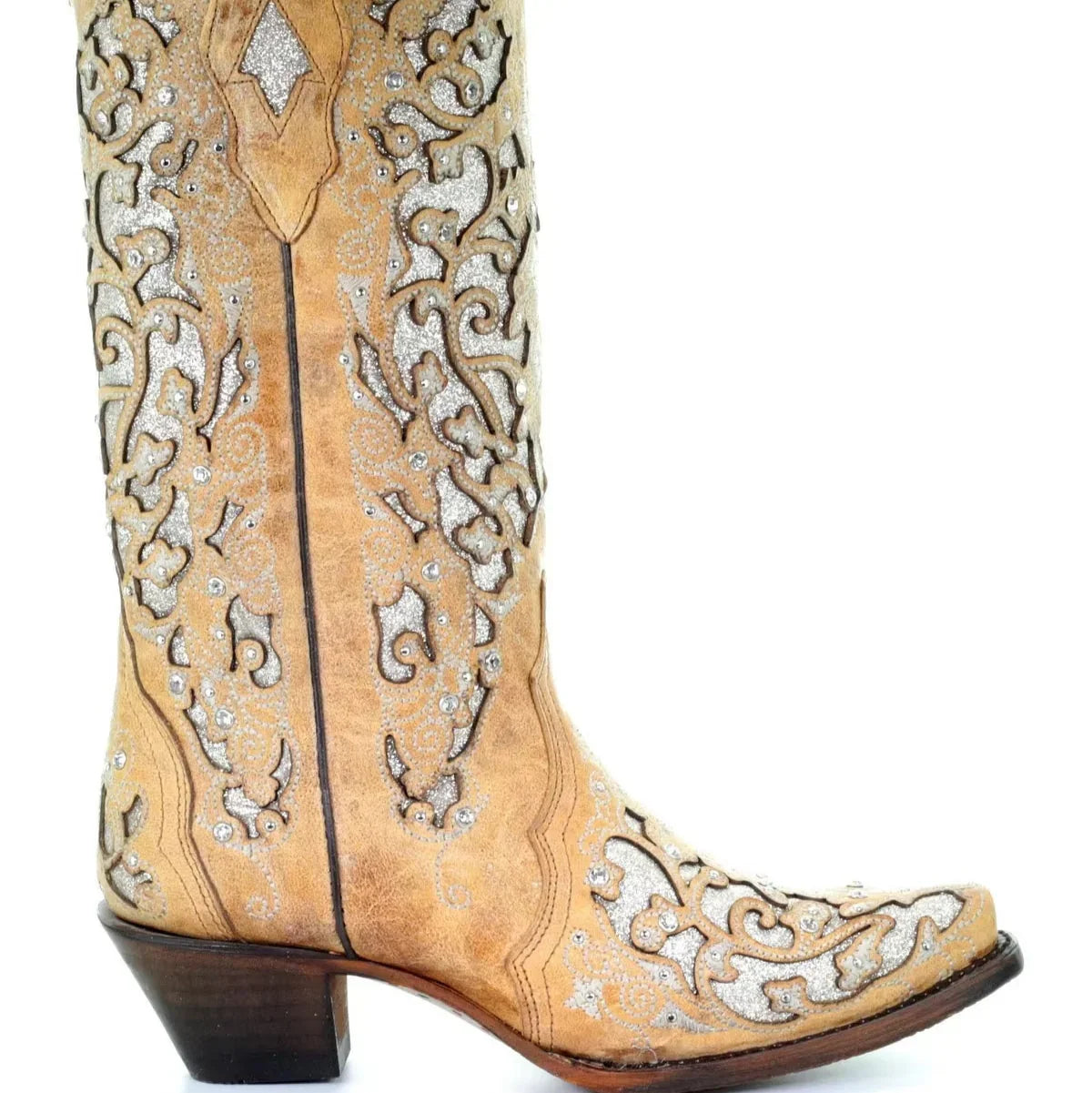 Glimmering Vintage-Inspired Long Boots with Stylish Heel