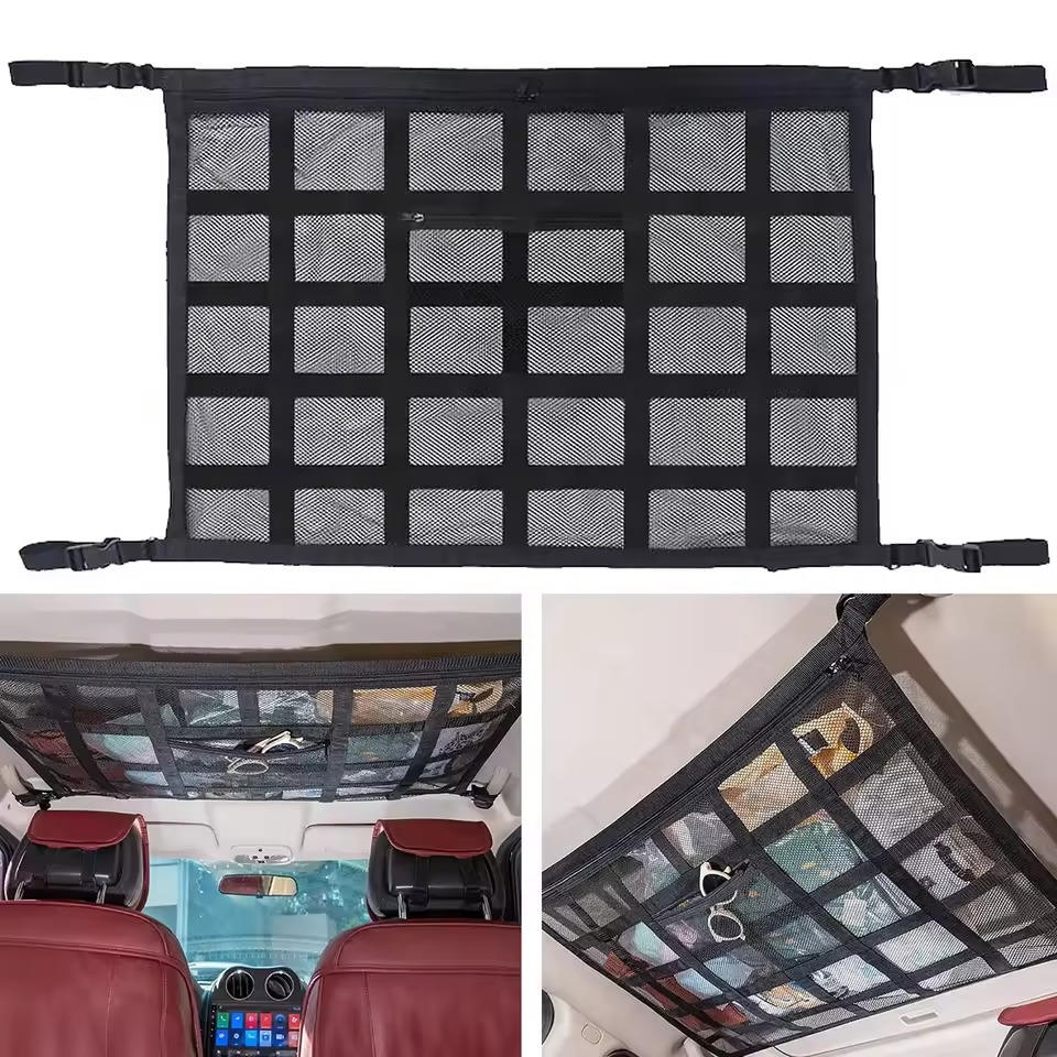Overhead Storage Net for Vehicles with Easy Access Zipper