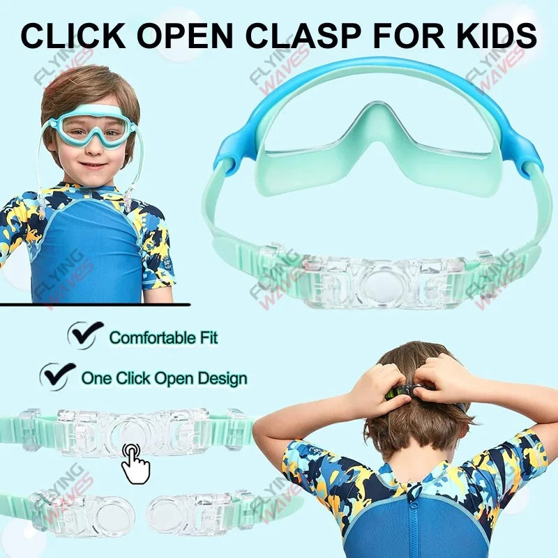 Swimming Goggles for Kids - Anti-Fog, Wide View, UV Protection, Ages 3-15
