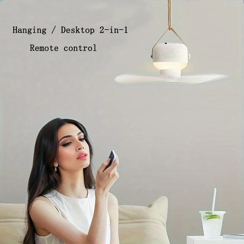 Portable Ceiling Fan with LED Light and Remote – Rechargeable 7200mAh
