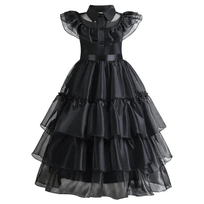 Enchanting Black Layered Princess Dress with Sheer Accents
