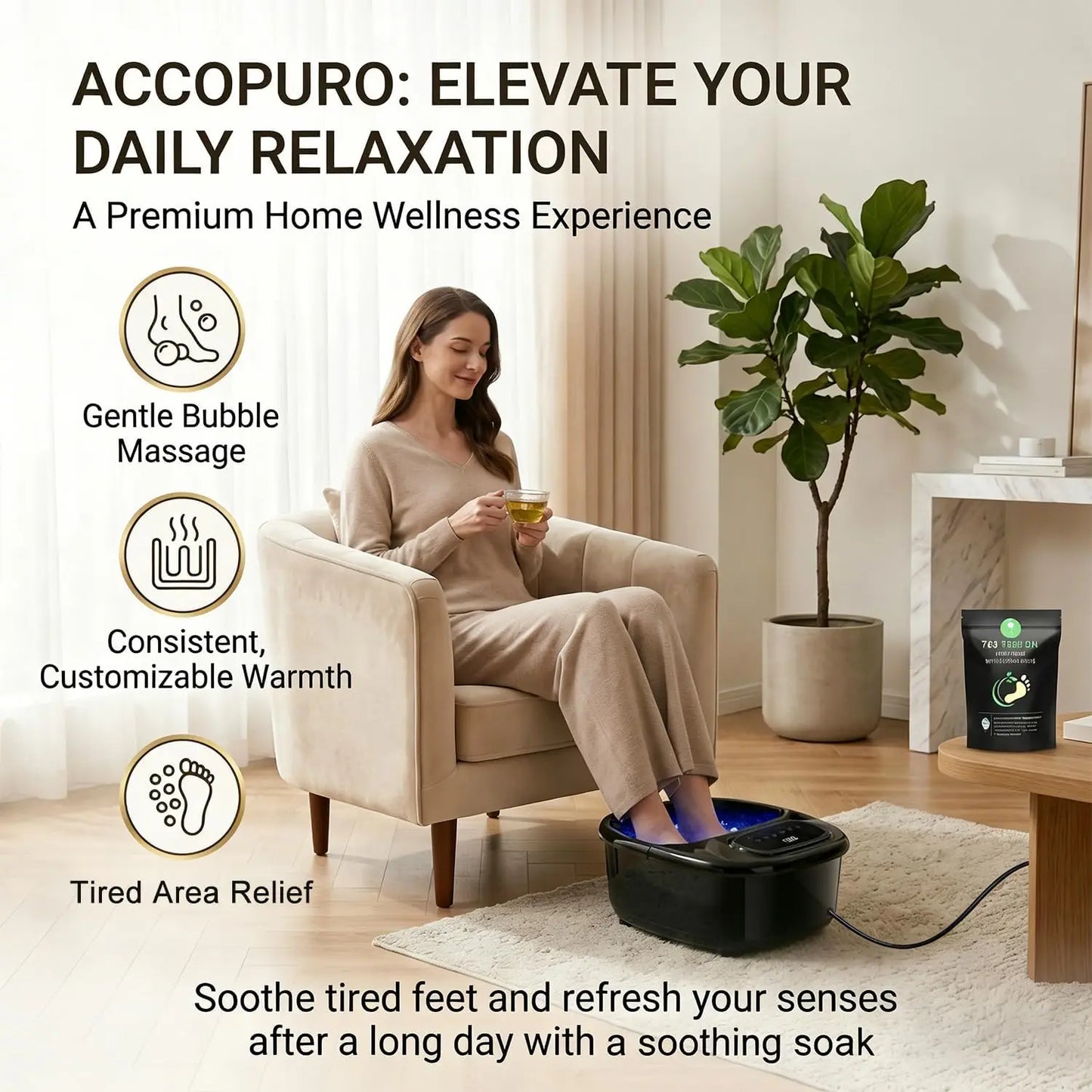 Electric Foot Spa Soaking Tub with Ozone - Massager and Temp Control