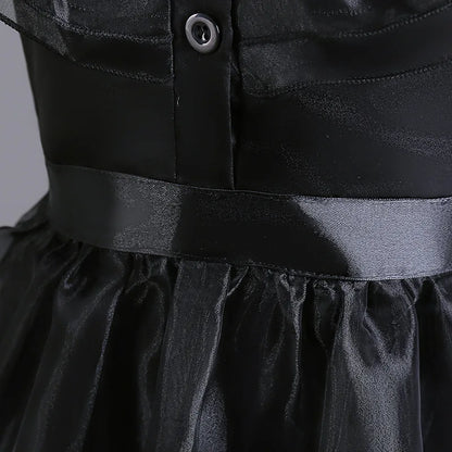 Enchanting Black Layered Princess Dress with Sheer Accents