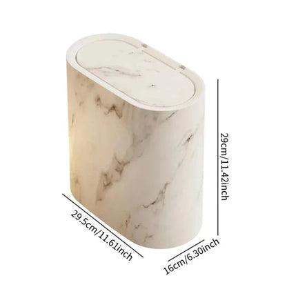 Sleek Push-Lid Waste Bin with Marble Design for Compact Spaces