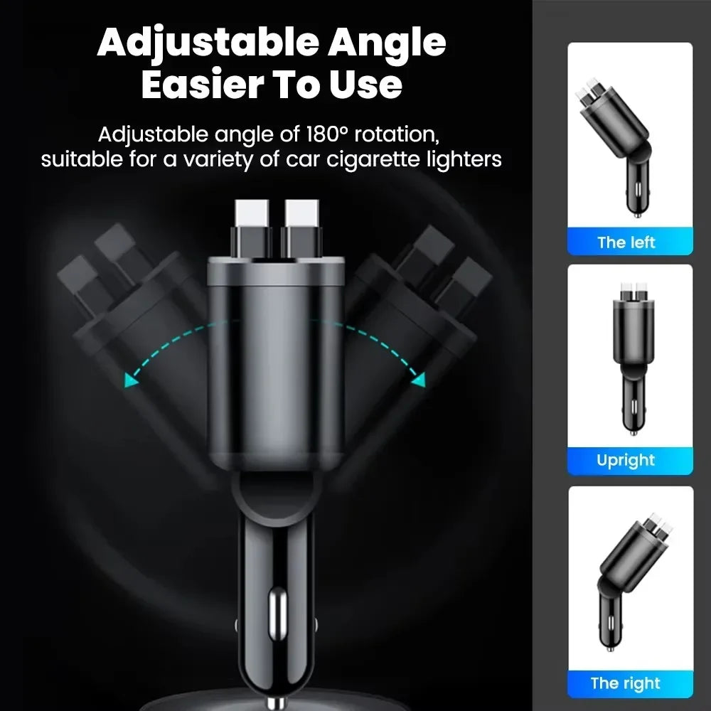 5-in-1 Car Charger Adapter with Retractable Design | 66W USB C Fast Charge & Voltage Display